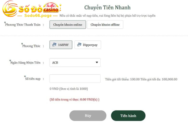 Hướng dẫn nạp tiền Sodo66